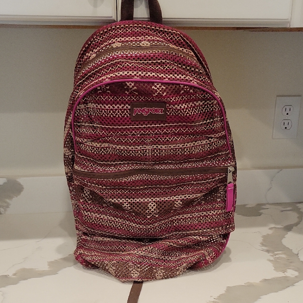 JanSport Women's Pink and Brown Patterned Backpack